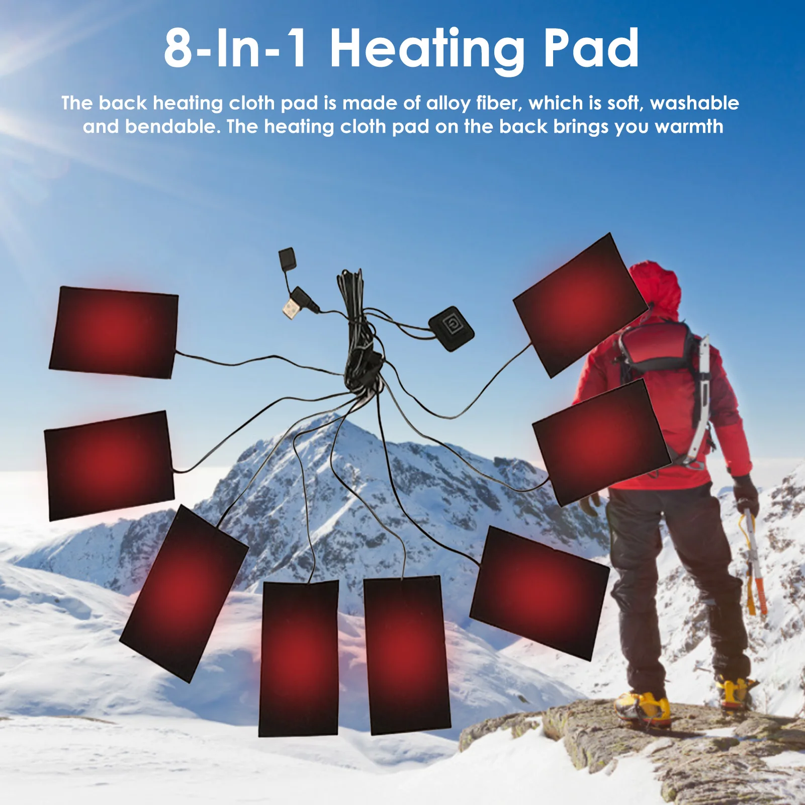 

8-In-1 USB Clothes Heater Pad Fast-Heating Carbon Fiber Heating Pad Safe Winter Heating Warmer Pad For Cloth Vest Jacket