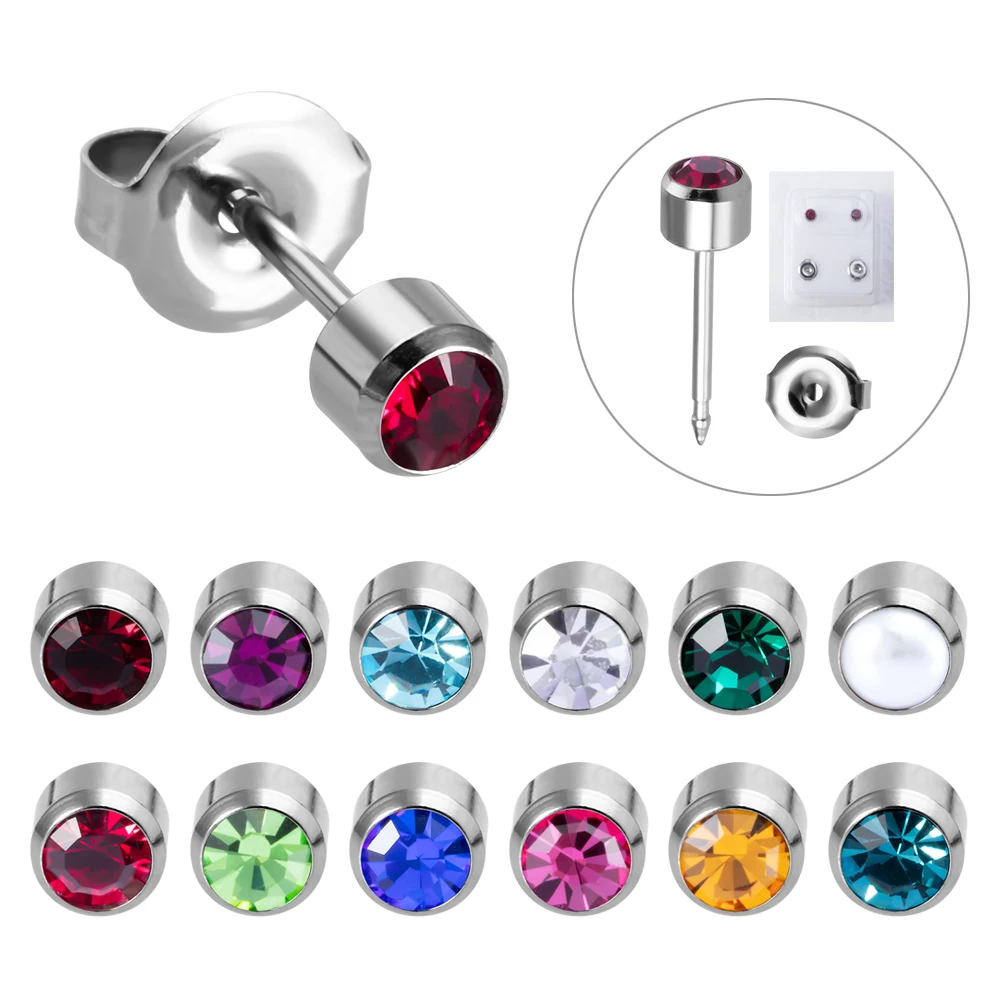 Orecchini a bottone in acciaio placcato oro 2 pezzi per pistola Piercing all\'orecchio Birthstone CZ orecchini a bottone orecchini a bottone trago