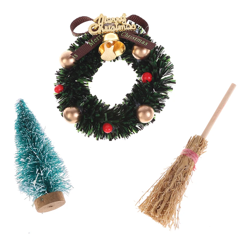 5 Stks/set 1/12 Poppenhuis Kerst Laarzen Boom Krans Grenen Kerstman Tapijt Bezem Poppenhuis Miniatuur Accessoires