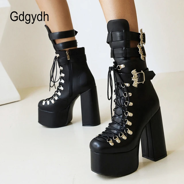 Gdgydh stivali con plateau neri in stile gotico ali di pipistrello Sexy Clube Night stivali moderni da donna cinturino con fibbia Ankel a meta polpaccio Plus Size 46 AliExpress