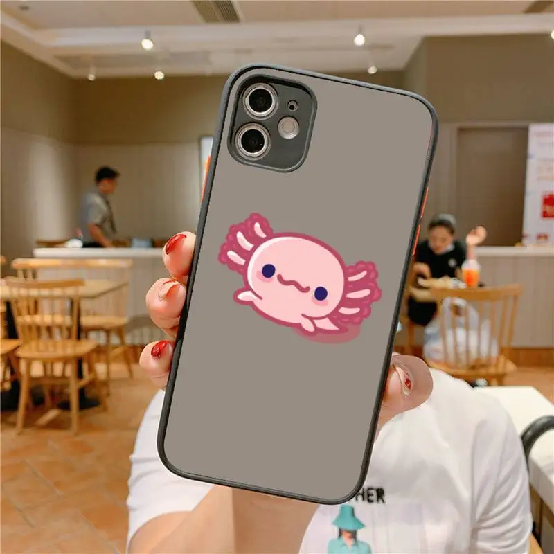 FHNBLJ Cute Animal Axolotl Phone Case for iPhone X XR XS 7 8 Plus 11 12 pro MAX Translucent Matte Shockproof Case