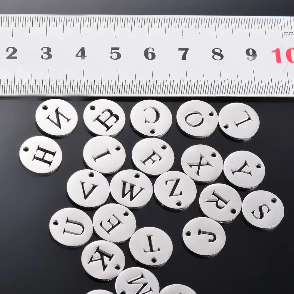 5 Stück/Set 12mm 26 Buchstaben Edelstahl-Anhänger Alphabet-Halskettenanhänger DIY Schmuckherstellung Charms mit Ringen – Detail 5