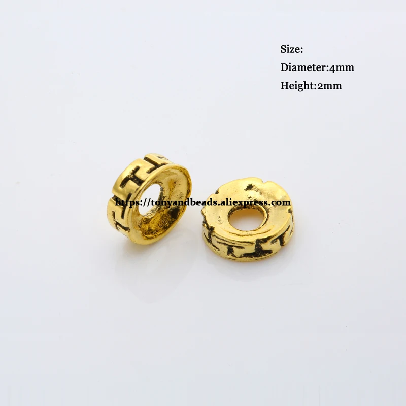 (50 Stück / Los!) Europäischer Spacer-Charm-Verbinder, Crimp-Endperlen aus Legierung in Antikgoldfarbe, geeignet für die Armbandherstellung. – Detail 4