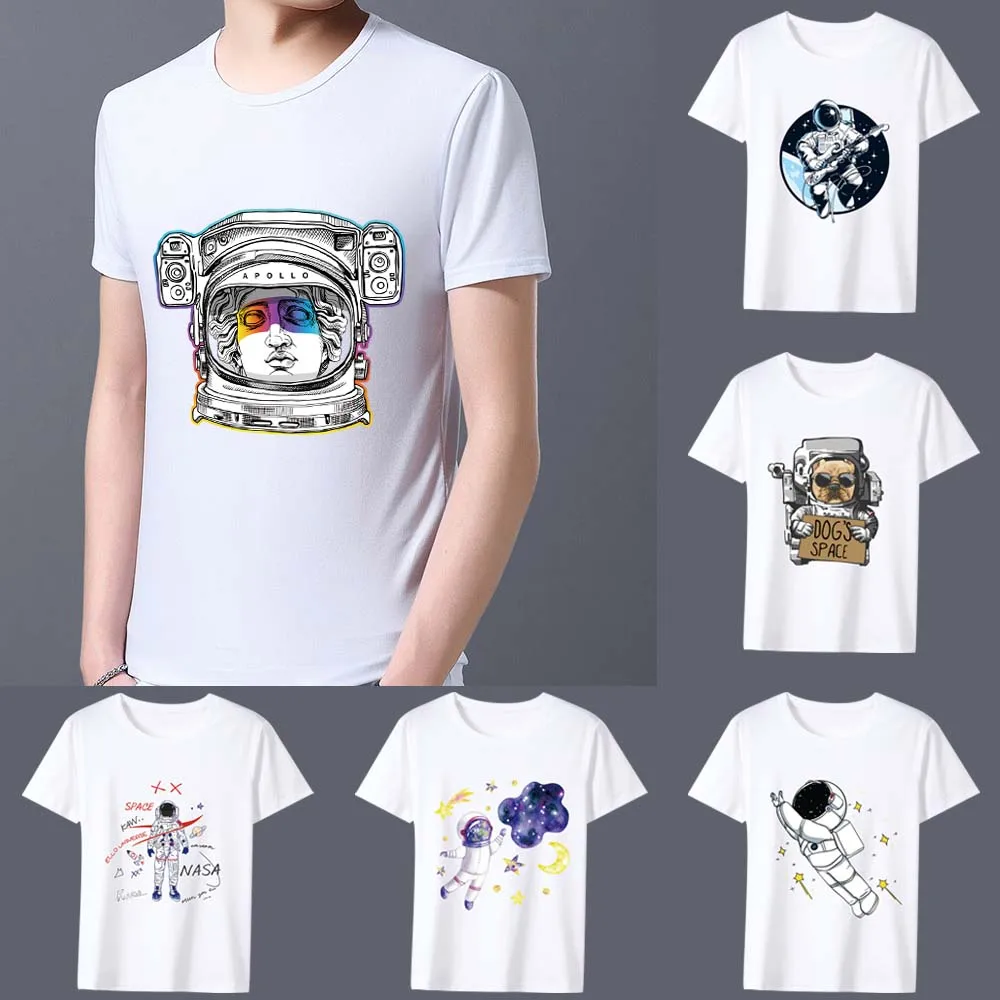 Men\'s T-shirt New Hot Sale Cartoon Astronaut Pattern Print Series Tee Shirt Summer Casual White Classic Male Short-sleeved Tops