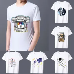 Men's T-shirt New Hot Sale Cartoon Astronaut Pattern Print Series Tee Shirt Summer Casual White Classic Male Short-sleeved Tops