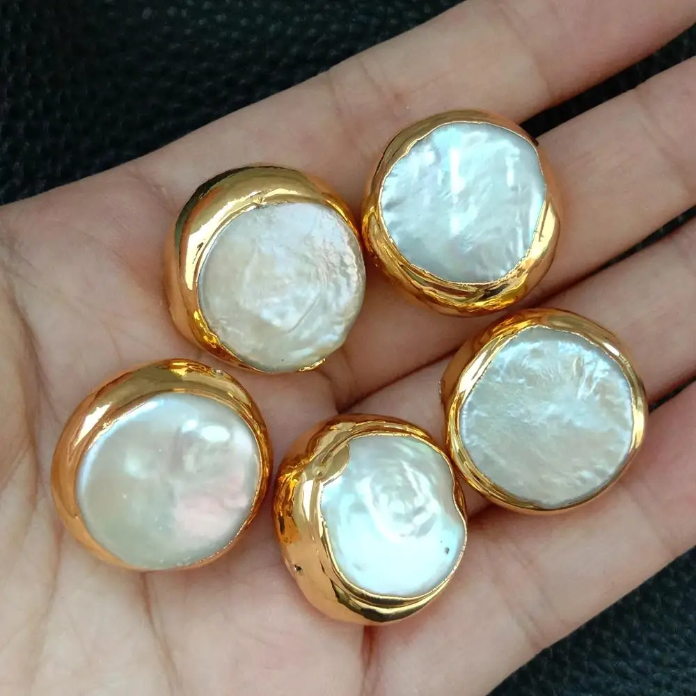5PCS Freshwater White Coin Pearl beads findings jewelry design loose beads