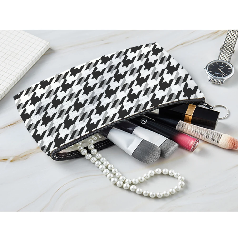 Portable Women Makeup Bag Japanese Houndstooth Cosmetic Cases High Capacity Toiletries Organizer Zipper Wash Beauty Pouch