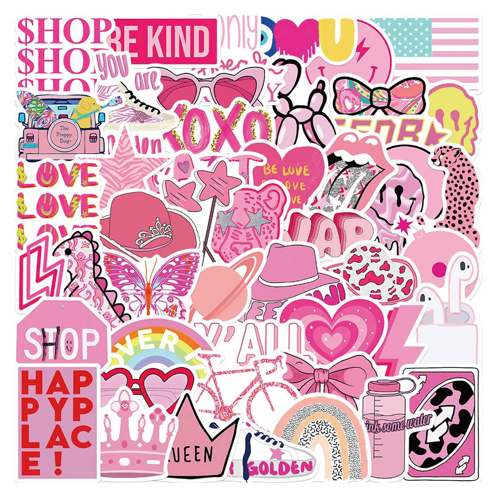 50pcs College Style Stickers For Notebooks Stationery KScraft Pink Sticker Aesthetic Scrapbooking Material Craft Supplies