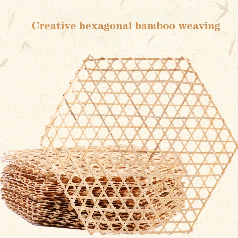 3pcs Hexagonal Bamboo Woven Bamboo Net Meal Mat Bamboo Steaming Mat Kindergarten Manual DIY Pendant Display Christmas Decoration