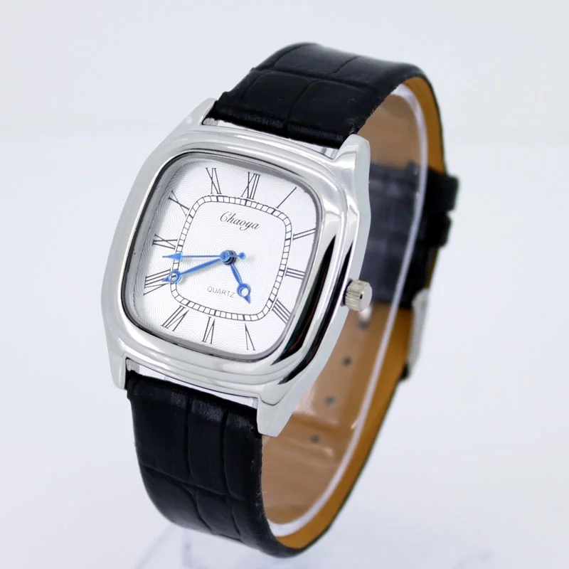 Di modo Quadrato Della Signora Degli Uomini Cinturino In Pelle Nera Orologio Da Polso Al Quarzo Batteria Inclusa Unisex