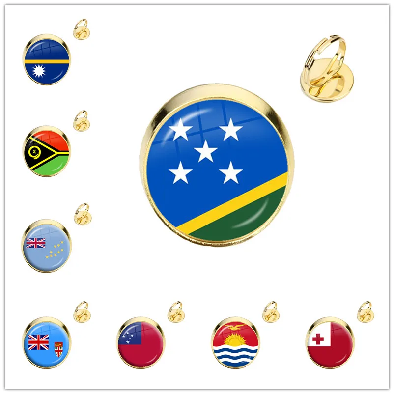 Solomon Islands,Vanuatu,Tuvalu,Fiji,Samoa,Kiribati,Tonga National Flag 16mm Glass Cabochon Adjustable Rings Jewelry Gift