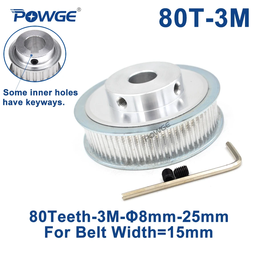 

POWGE 80 Teeth HTD 3M Synchronous Pulley Bore 8/10/12/14/15/17/19/20/25mm for Width 15mm 3M Timing belt HTD3M pulley 80T 80Teeth