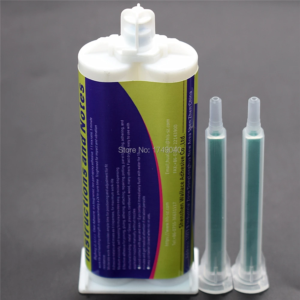 Epoxy Resin Adhesive AB Glue 50ml 1:1 Two-Component Strong Adhesives Transparent Structural Glue with 2pcs Static Mixing Nozzles