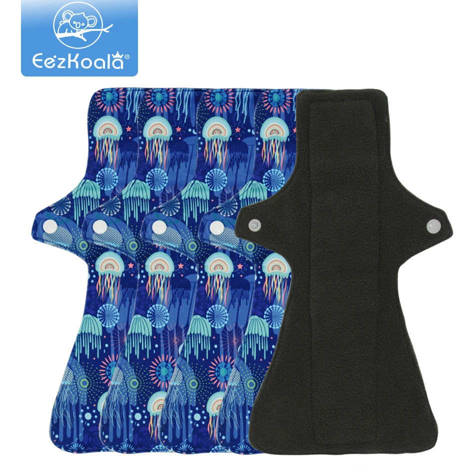 EezKoala 5Pcs Berat Basah Cloth Menstrual Pads Fashion Pola Bulu Polar Sanitary Pad Dapat Digunakan Kembali Baik Penyerap Mama Bantalan