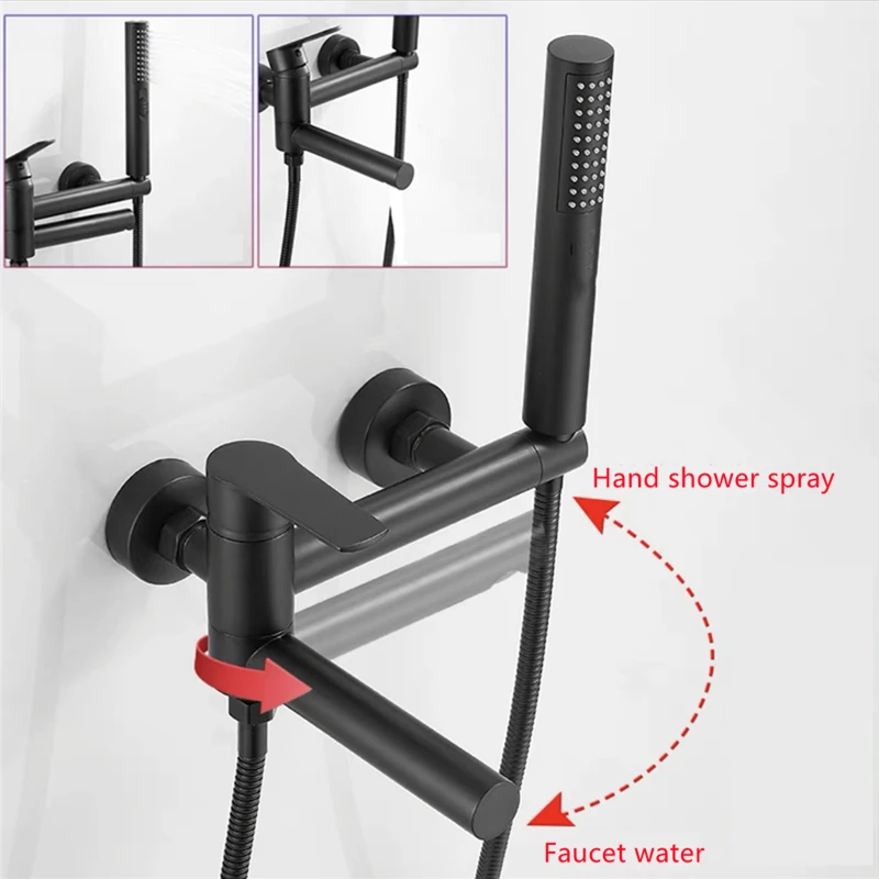 

Черный/серебристый латунный смеситель для ванны и душа с одной ручкой, настенный, с изливом-водопадом, ручной душ, комплект для ванной комнаты