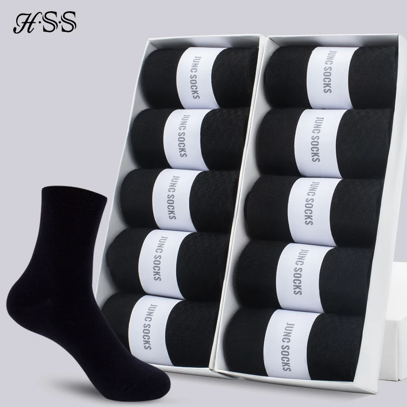 HSS 5/10 Pairs Men's Cotton Blend Socks Black Business Men Socks Soft Breathable Summer Winter for Male Socks Plus Size (6.5-14)