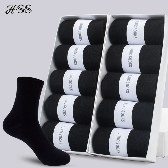 HSS 5/10 par męskich skarpetek z mieszanki bawełny Czarne biznesowe skarpetki męskie Miękkie, oddychające letnie zimowe skarpetki męskie Plus Size (6.5-14)