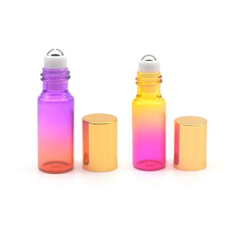 

50pcs 5ml Gradient Color Glass Roller Bottle Perfume Essential Oil Sample Test Roll-On Vial with Gold Cap