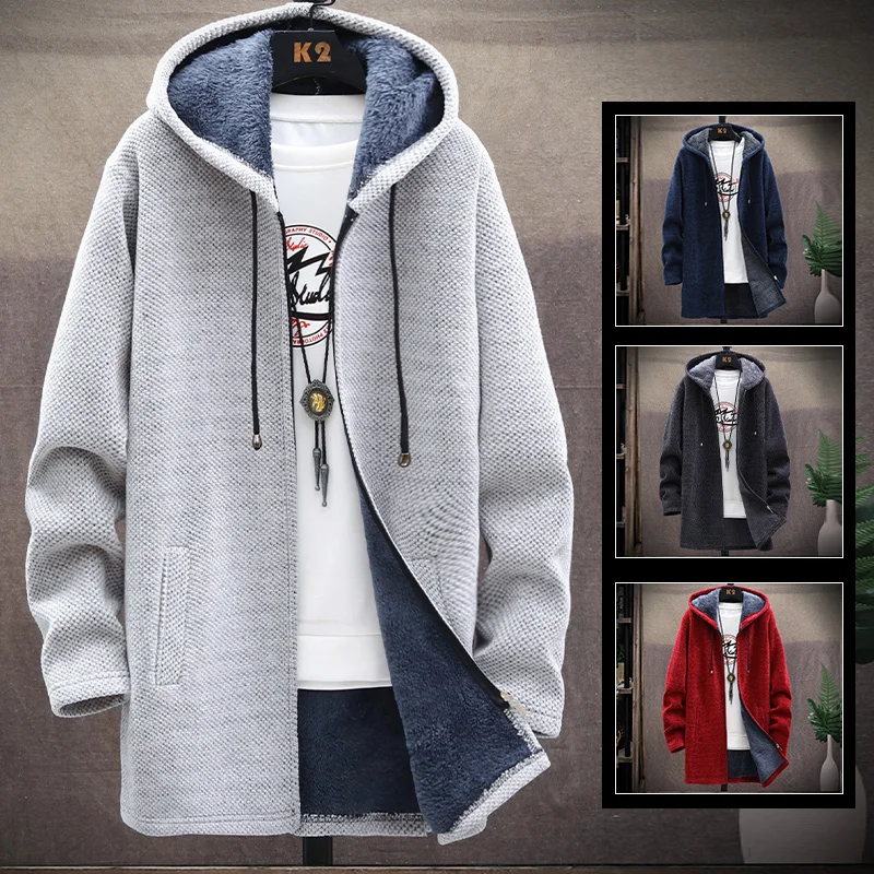 Mens Knit Cardigan Hooded Sweater Coat Autumn Winter