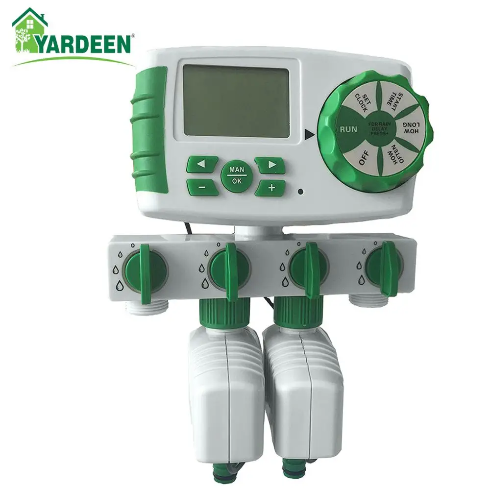 

Yardeen Garden Automatic 4-Zone Irrigation Watering Timer System Controller with 2 Solenoid Valve Easy to Set for Your Garden