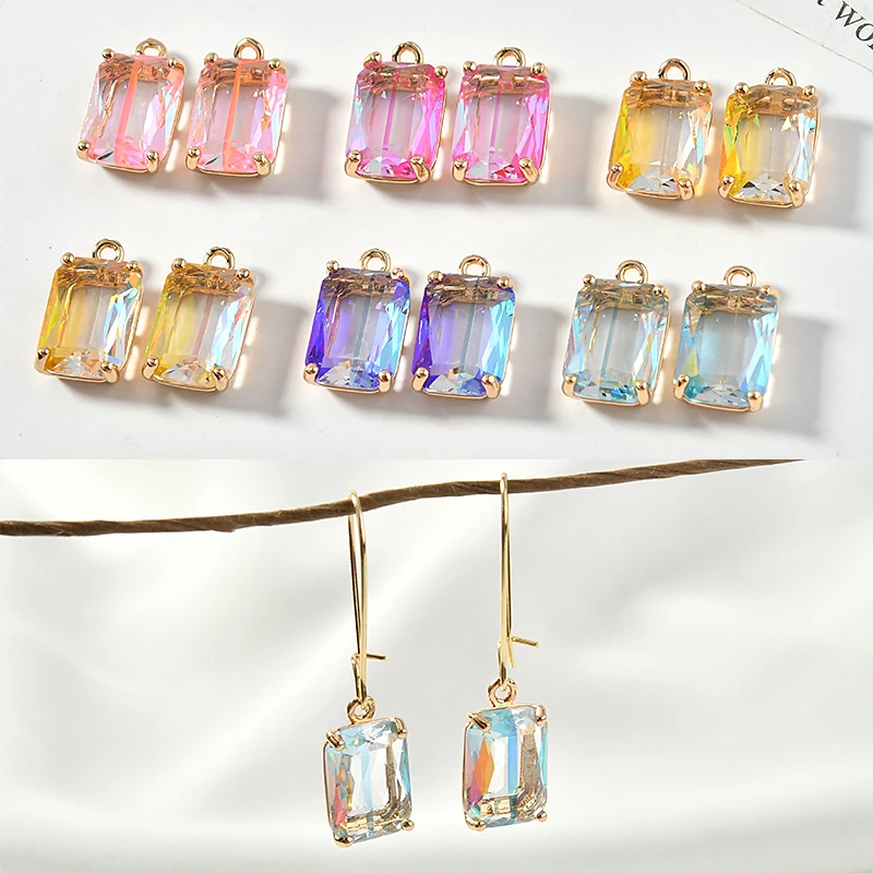 

Contrast color two-color gradient color crystal mosaic square cut pendant diy handmade earrings necklace material accessories