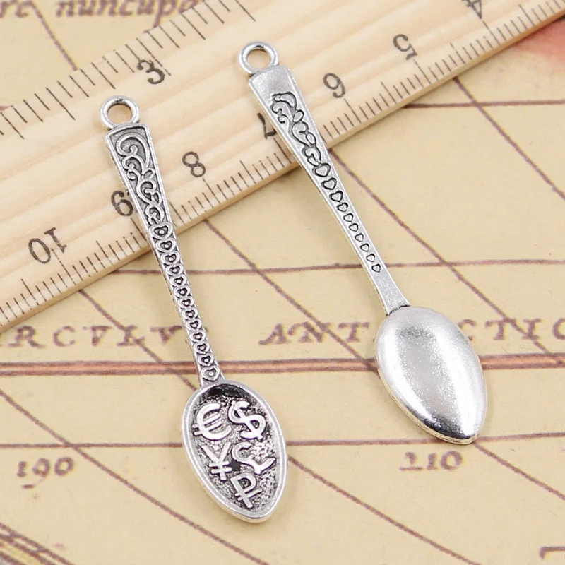 10 sztuk Charms dolar łyżka pieniądze 57x12mm tybetański brąz srebrny kolor zawieszki antyczne tworzenia biżuterii DIY Handmade Craft — zdjęcie 3