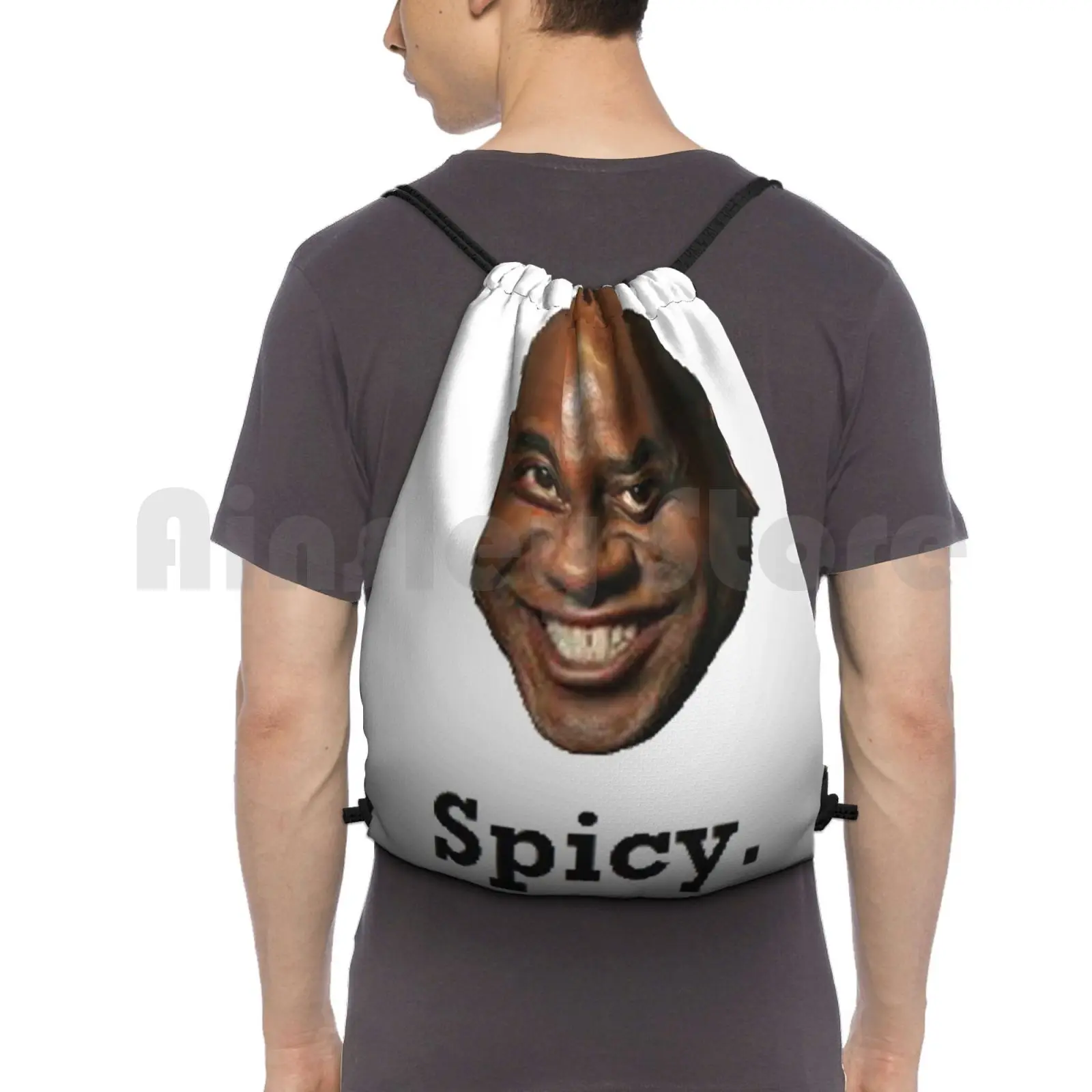 Ainsadley Harriott mochila con cordón, bolsa para montar, escalada, gimnasio, ainerley, Harriot, comida, carne picante, sonrisa divertida