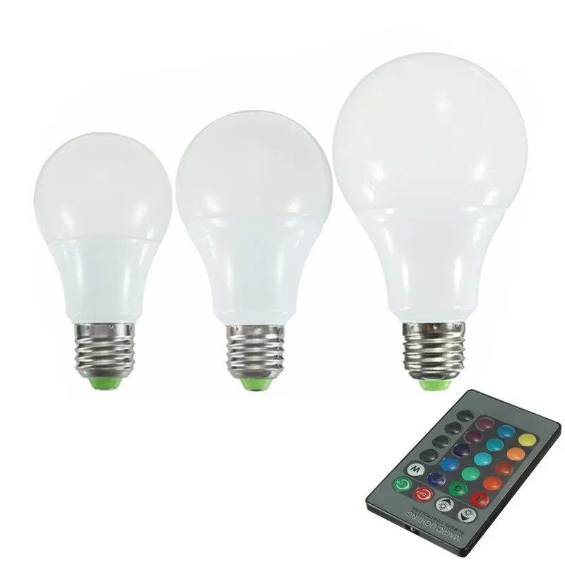 16 Color Changing  E27 LED Bulb Lamps AC85-265V RGB 5W/10W/20W LED Globe Light Lamp Bulb With 24 Keys Remote Control