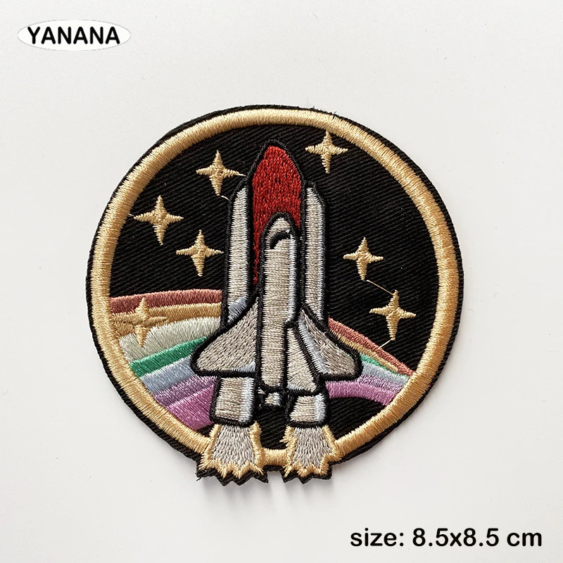 Space ship shuttle Astronaut Iron On Patches Clothing Embroidered Sew on Applique Logo Patch Stripe Badges For Clothes Bag