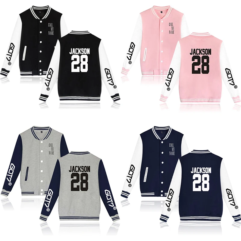 

New Got7 JACKSON 28 Kpop Baseball Jacket Coat Fashion Men Women Hoodie Sweatshirt Pocket Button Long Sleeve Hoodies Jackets Tops