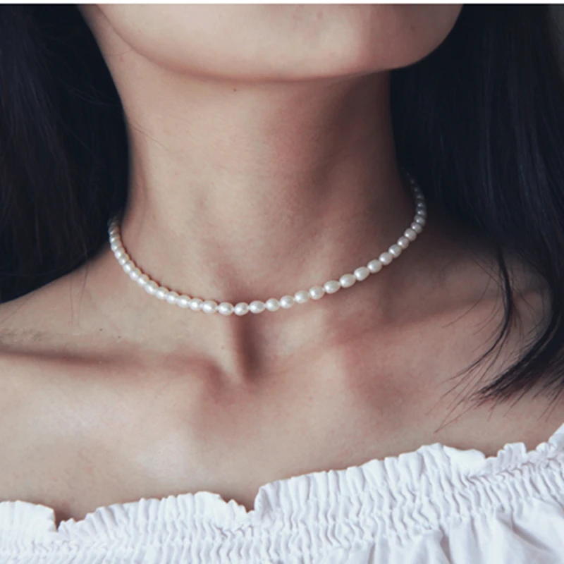 

Lii Ji 4-5mm Real Pearl Choker Necklace 925 Sterling Silver Gold color Nice Gift for Women Birthday Wedding Gift