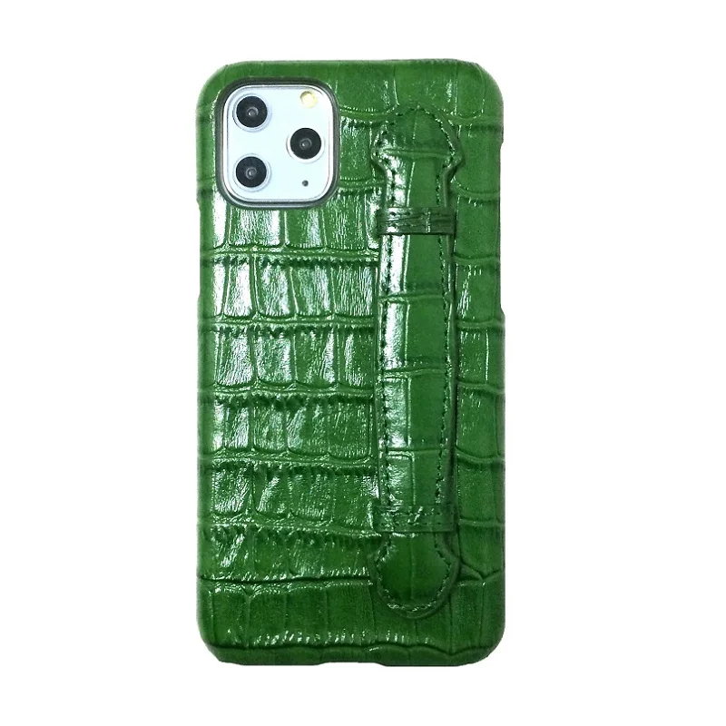 

Real genuine leather hand strap holder case for iPhone 11 12 Pro Max phone cases luxury cute crocodile thin hard cover Green