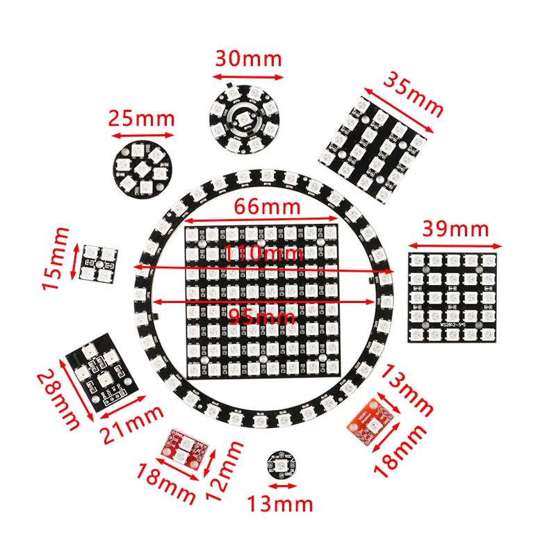 1/2/4/7/9/16/25/32/64-Bit WS2812B WS2812 5050 RGB LED Circular Development Board Full-Color Drive Lamp Module Electronic Blocks