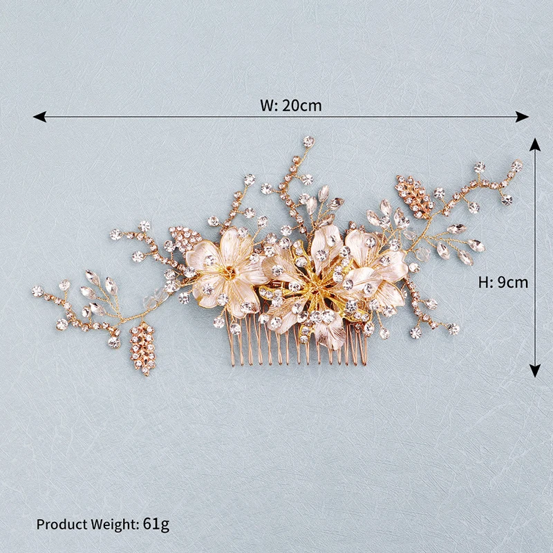 Bridal hair accessories alloy flower hair comb handmade branches crystal insert comb individual wedding dress accessories