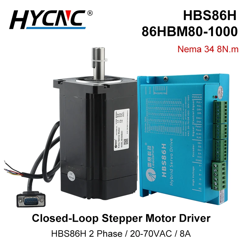 Leadshine HBS86H Stepper Servo Kit 2Phase 20-70VAC 8A Stepper Motor Driver +86HSM80 8NM Closed Loop Motor With 3M Encoder Cable