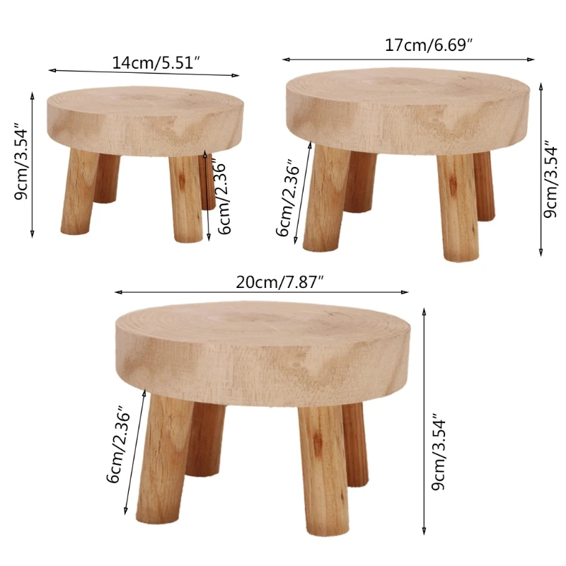 Wood Round Bench Flower Pot Holder Plant and Succulent Flower Pot Base Display Stand Stool Home Garden Patio Decoration Shelf