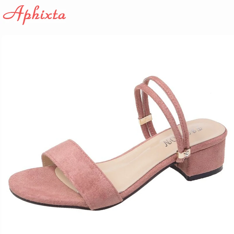 Aphixta 2023 Summer 4cm Square Heels Women Sandals Simple Slides Beach Open Toe Flip Flops Slip-on Sandalias Mujer Large Size 42