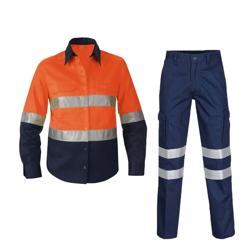 100% Cotton Reflective Safety Work Suit Hi Vis Work Coverall Traffic Road Clothing Construction Engineer Protective Work Uniform