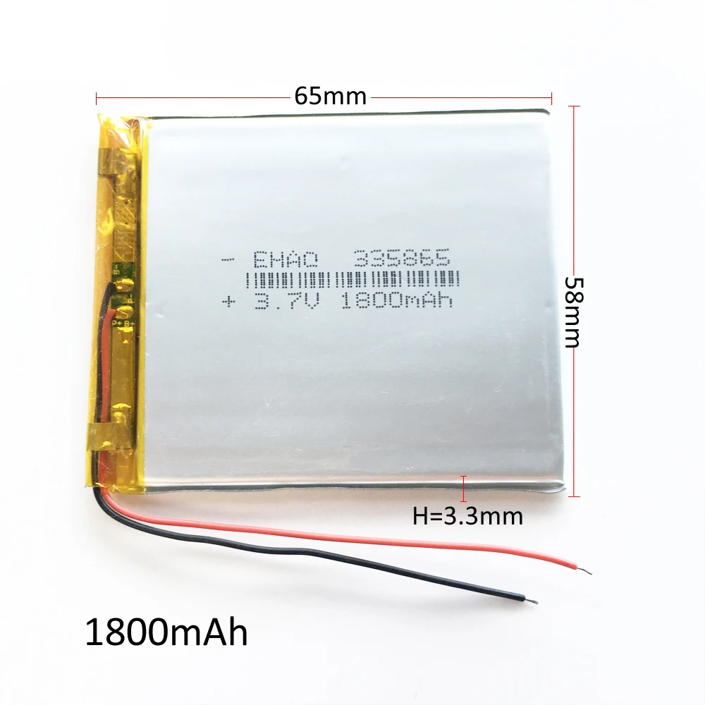 3.7V 1800mAh lipo polymer lithium Rechargeable Battery 335865 For GPS navigator DVD power bank Tablet PC Mobile Phone