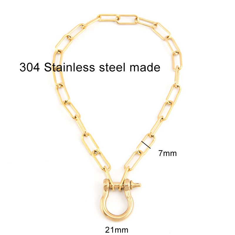 Stainless steel Trendy Punk U Shape Link Pendant Choker Necklace Women Vintage Minimalism Lock Metal heavy Chain Hot Men Jewelry