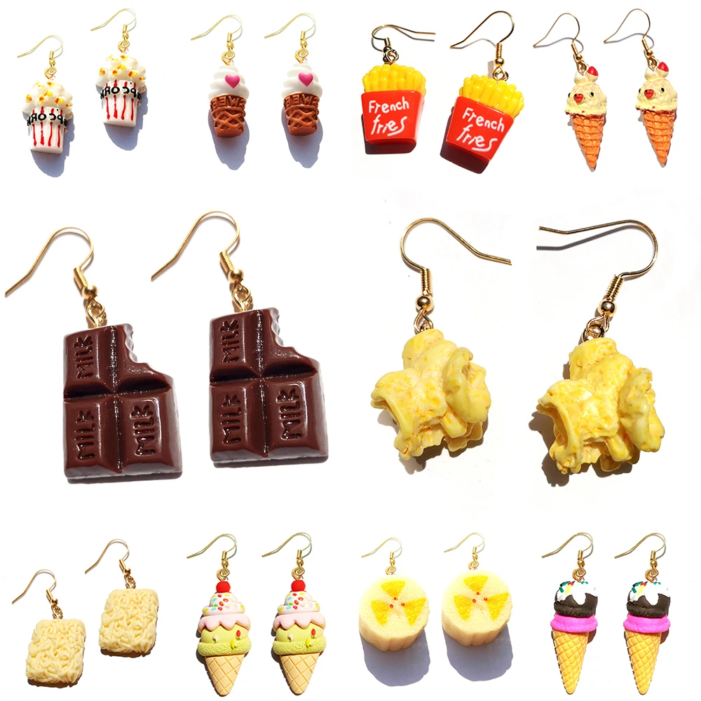 Earring For Women Resin Drop Custom Made Handmade Cute Girls Gift Eardrop Eardrop Popcorn Chocolate Fries Ice Cream