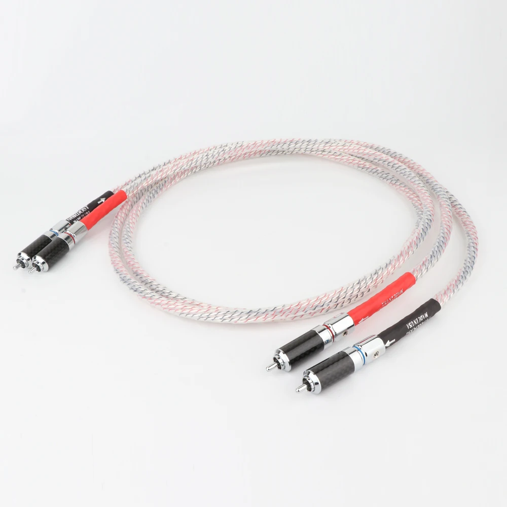 Pair Nordost Valhalla 7N Silver Plated Audio Interconnect Cable With Carbon Fiber Rhdoium-Plated RCA Plug Connector