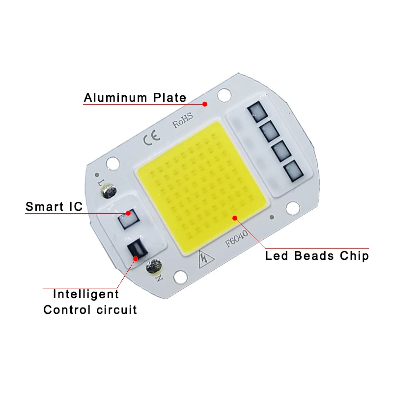 Chip de cuentas de lámpara LED COB, bombilla LED de CA 220V, 10W, 20W, 30W, 50W, IP65, IC inteligente de alta potencia, foco de bombilla de