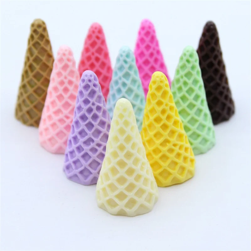 6pcs 20*37mm Cute 3D Resin Ice Cream Cone Base Simulation Miniature Food Art Flatback Cabochon DIY Craft Decoration