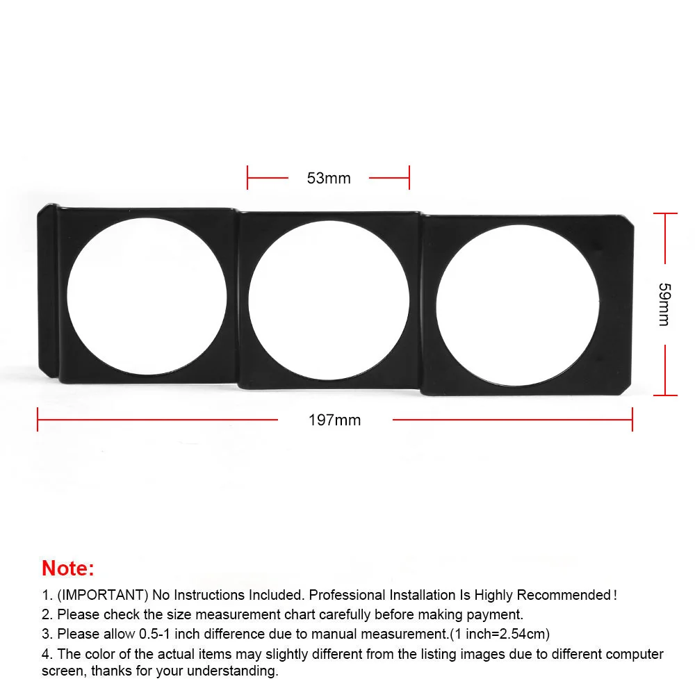 52mm 3-otworowy pojedynczy gniazdo radia DIN Pod potrójny miernik do montażu panelowego czarny 2-calowy TT 102259 -BK — zdjęcie 7