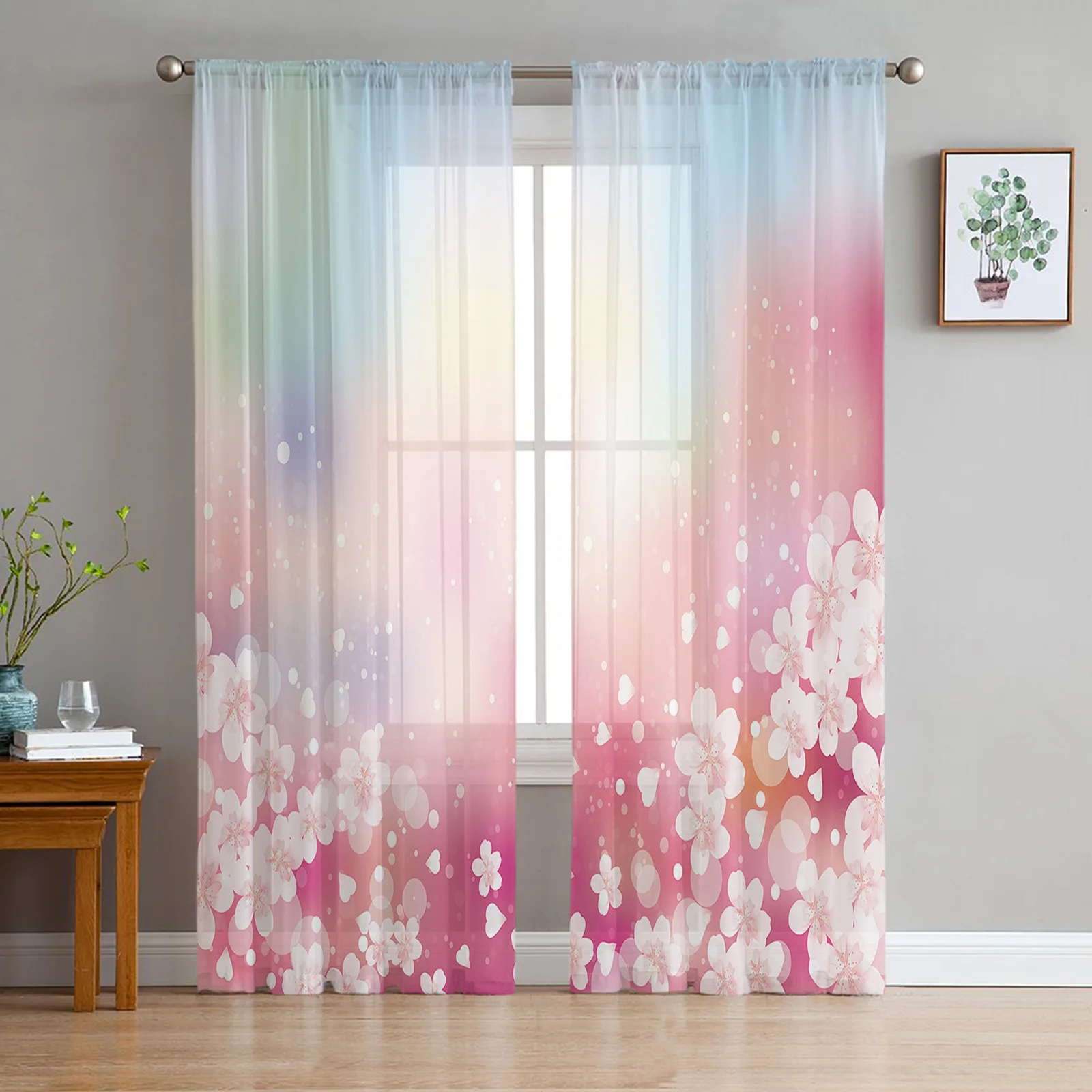 Dream Cherry Blossom Pink Sheer Curtains for Girl Kids Bedroom Kitchen Window Drapes Curtain Home Decoration