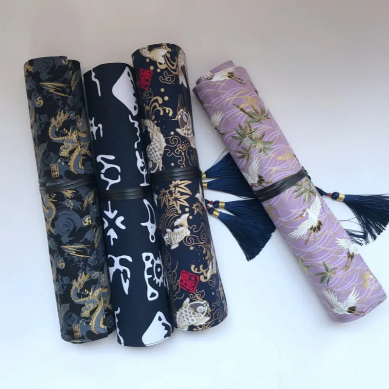 Watercolor Brush Pencil Bags Chinese Painting Calligraphy Brush Pencil Case Cotton Pencil Case Roll Calligraphy Pen Storage Bags
