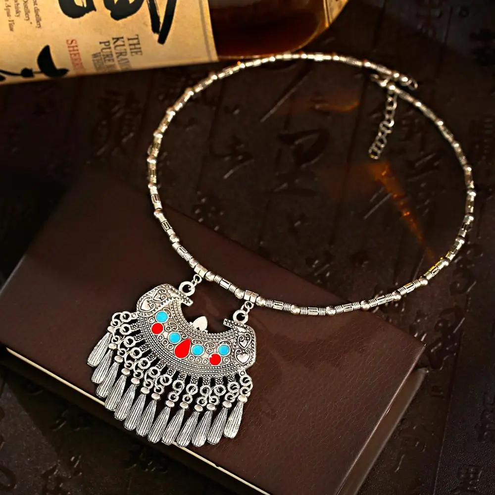 Bohemian Style Ethnic Women\'s Round  Necklace Fashion Metal Tassel Pendant 2020 Gypsy Jewelry Accessories