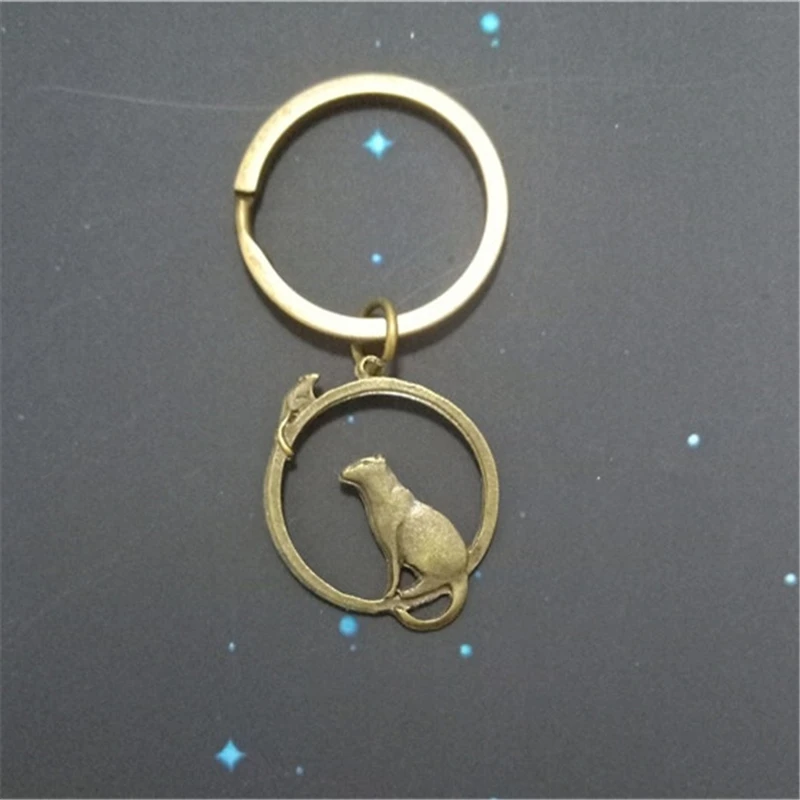 Bronze Color Keychain Cat and Mouse Keychain Keyring Cartoon Cat Keyring Halloween Christmas Gift