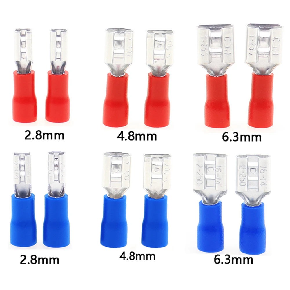 50Pcs 2.8mm 4.8mm 6.3mm Insulated Seal Spade Wire Connector Female Crimping Terminals Electrical Crimp Terminal Set